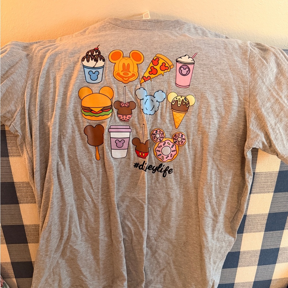Disney Gray Tee with Colorful Snack Graphics
